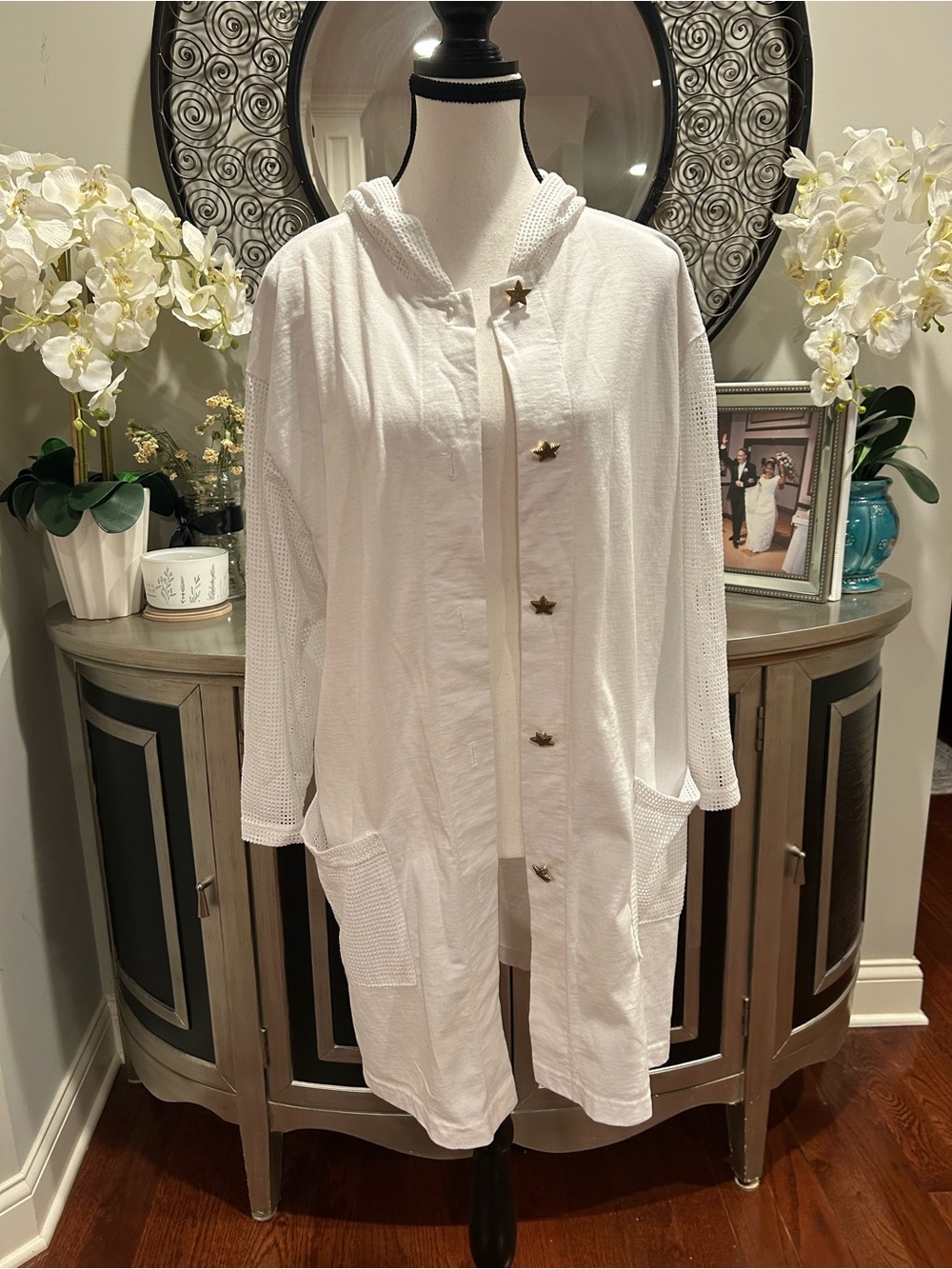 Jordan Taylor White Hooded Mesh-Sleeve Cardigan